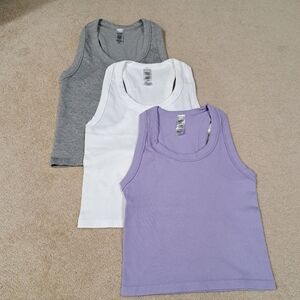 Reflex Set Of 3 Tanks Racer Back Ribbed Seamless White Grey Purple Size Large